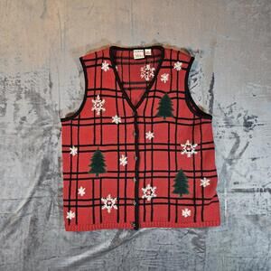C J Banks Women's Red Christmas Sweater Vest 1XL